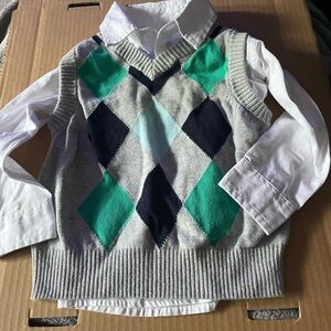 Boy, infant white button dress shirt with gray vest, special edition -18montj